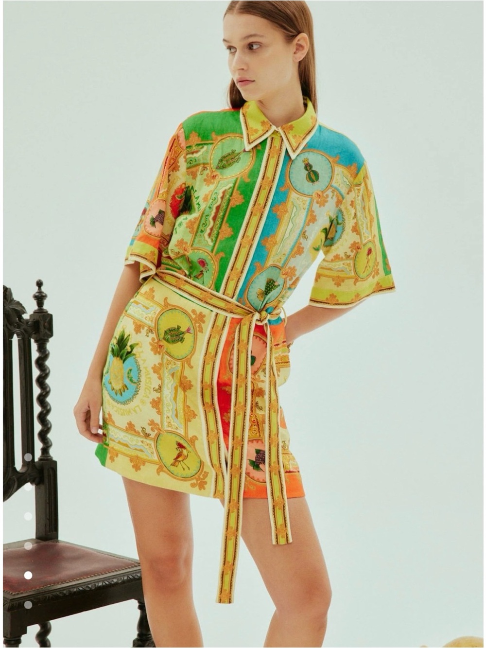 Alemais La Musica Multicolor Printed Shirt Dress in Yellow, Green, Blue, Orange